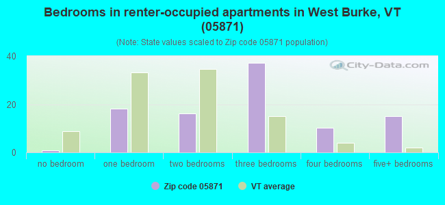 Bedrooms in renter-occupied apartments in West Burke, VT (05871) 
