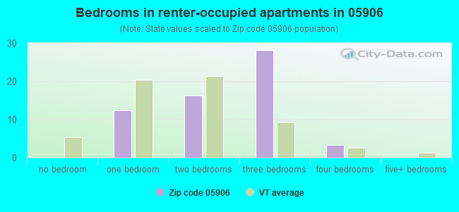 Bedrooms in renter-occupied apartments in 05906 