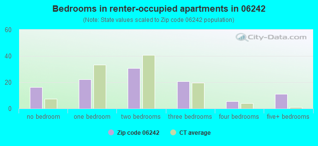Bedrooms in renter-occupied apartments in 06242 