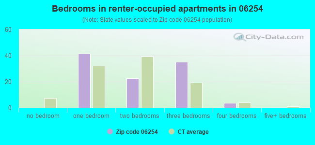 Bedrooms in renter-occupied apartments in 06254 
