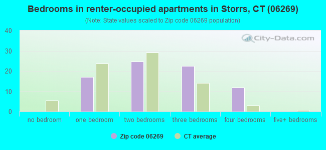Bedrooms in renter-occupied apartments in Storrs, CT (06269) 