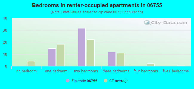 Bedrooms in renter-occupied apartments in 06755 