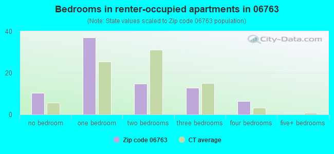 Bedrooms in renter-occupied apartments in 06763 