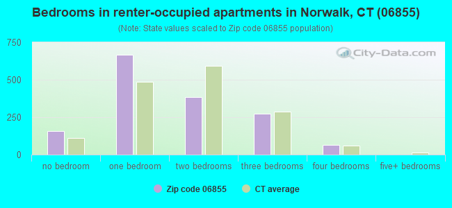 Bedrooms in renter-occupied apartments in Norwalk, CT (06855) 
