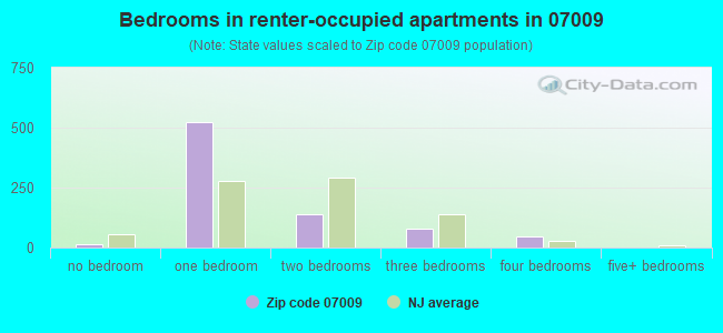 Bedrooms in renter-occupied apartments in 07009 