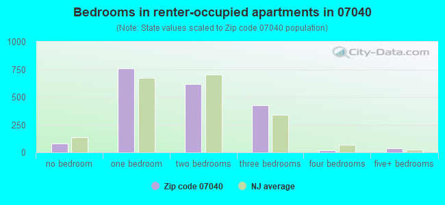 Bedrooms in renter-occupied apartments in 07040 