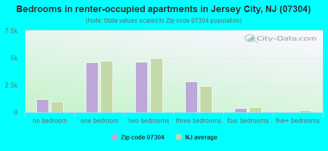 Bedrooms in renter-occupied apartments in Jersey City, NJ (07304) 