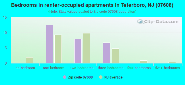 Bedrooms in renter-occupied apartments in Teterboro, NJ (07608) 