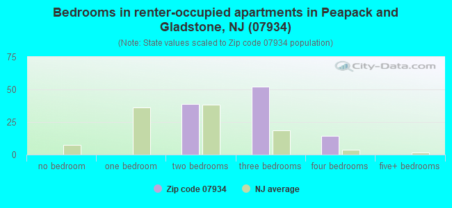 Bedrooms in renter-occupied apartments in Peapack and Gladstone, NJ (07934) 