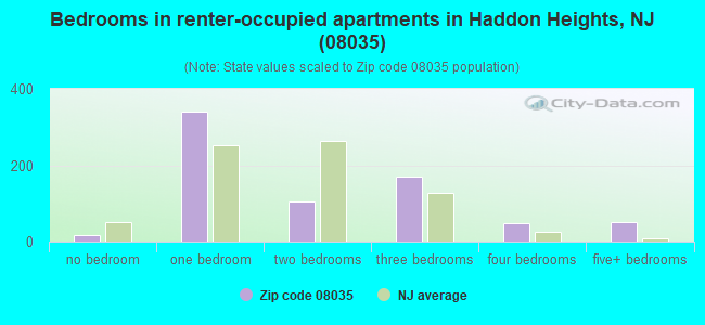 Bedrooms in renter-occupied apartments in Haddon Heights, NJ (08035) 