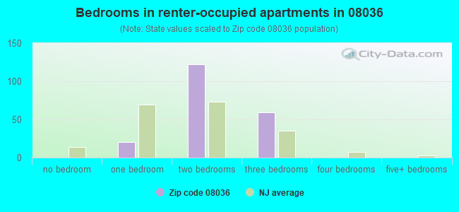 Bedrooms in renter-occupied apartments in 08036 