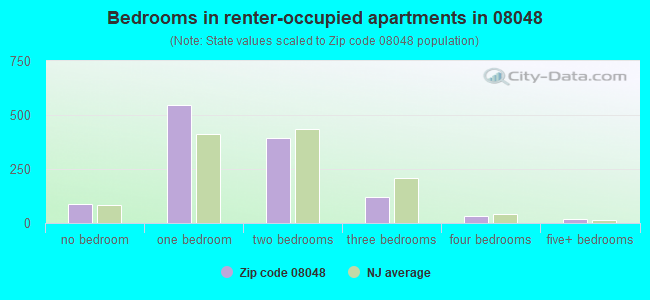 Bedrooms in renter-occupied apartments in 08048 