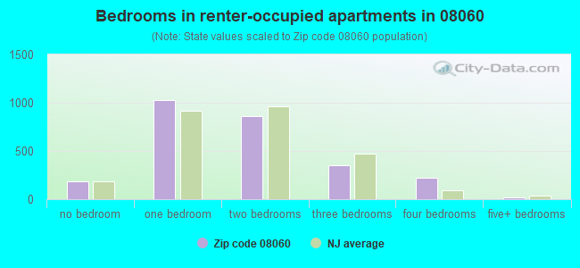 Bedrooms in renter-occupied apartments in 08060 