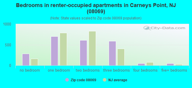 Bedrooms in renter-occupied apartments in Carneys Point, NJ (08069) 