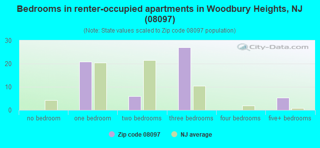 Bedrooms in renter-occupied apartments in Woodbury Heights, NJ (08097) 