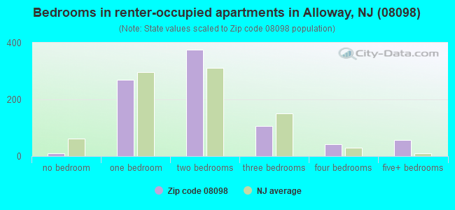 Bedrooms in renter-occupied apartments in Alloway, NJ (08098) 