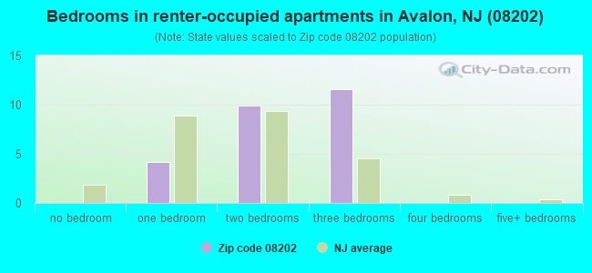 Bedrooms in renter-occupied apartments in Avalon, NJ (08202) 