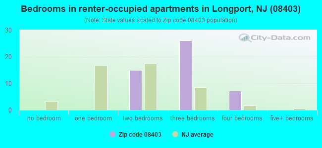 Bedrooms in renter-occupied apartments in Longport, NJ (08403) 