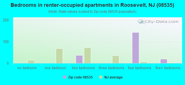 Bedrooms in renter-occupied apartments in Roosevelt, NJ (08535) 
