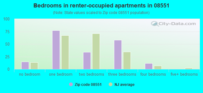 Bedrooms in renter-occupied apartments in 08551 