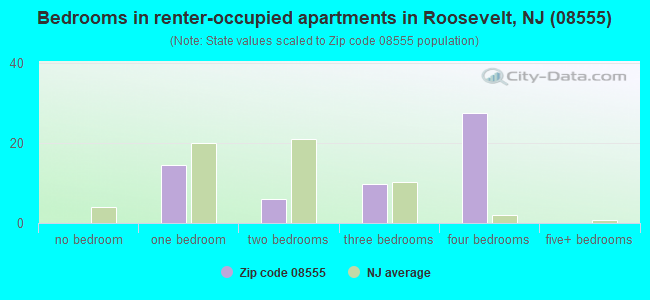 Bedrooms in renter-occupied apartments in Roosevelt, NJ (08555) 
