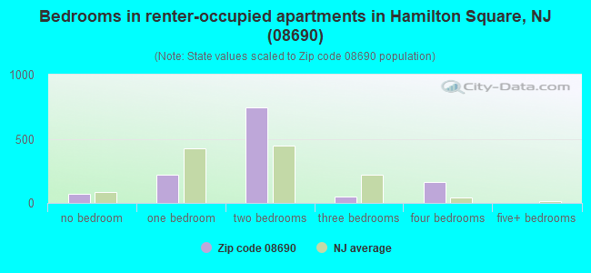 Bedrooms in renter-occupied apartments in Hamilton Square, NJ (08690) 