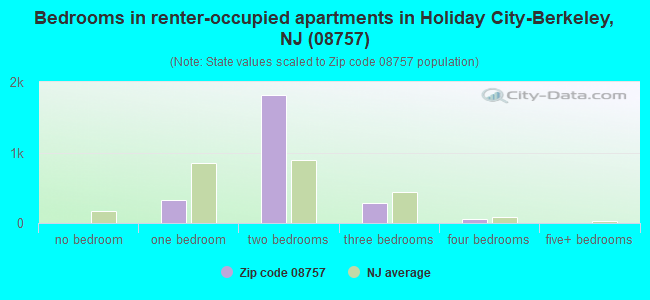 Bedrooms in renter-occupied apartments in Holiday City-Berkeley, NJ (08757) 