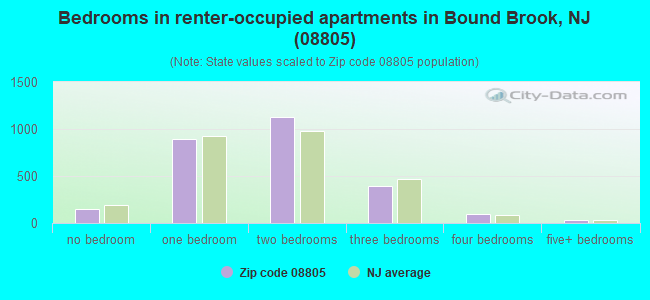 Bedrooms in renter-occupied apartments in Bound Brook, NJ (08805) 