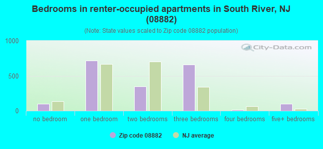 Bedrooms in renter-occupied apartments in South River, NJ (08882) 