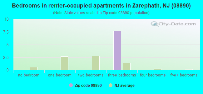Bedrooms in renter-occupied apartments in Zarephath, NJ (08890) 