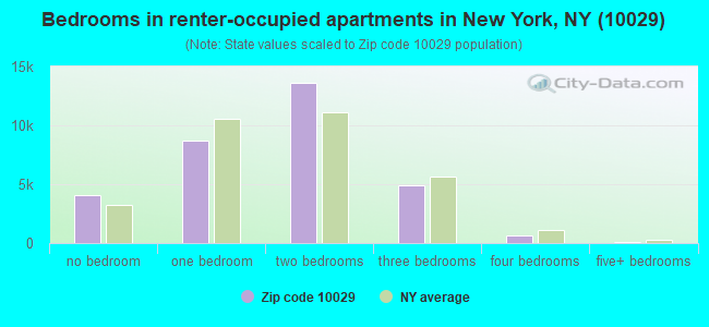 Bedrooms in renter-occupied apartments in New York, NY (10029) 