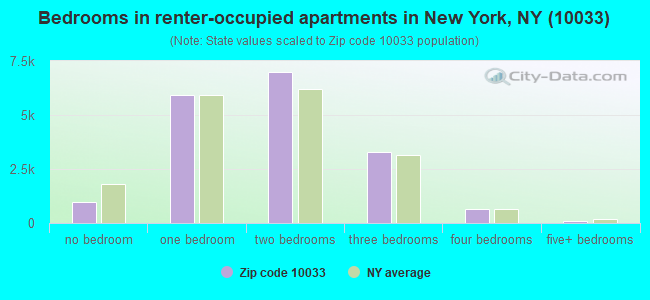 Bedrooms in renter-occupied apartments in New York, NY (10033) 