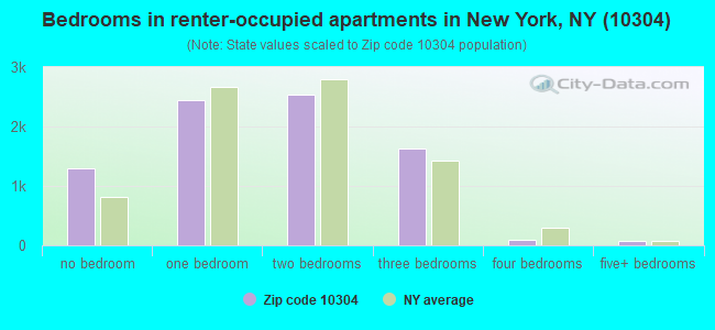 Bedrooms in renter-occupied apartments in New York, NY (10304) 