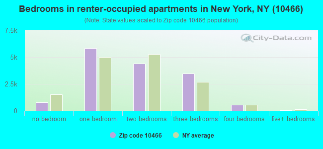 Bedrooms in renter-occupied apartments in New York, NY (10466) 