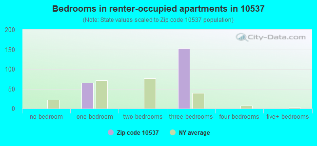 Bedrooms in renter-occupied apartments in 10537 