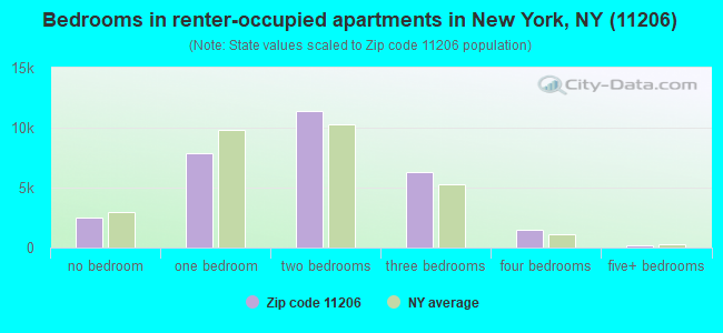 Bedrooms in renter-occupied apartments in New York, NY (11206) 