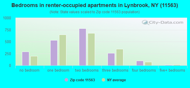 Bedrooms in renter-occupied apartments in Lynbrook, NY (11563) 