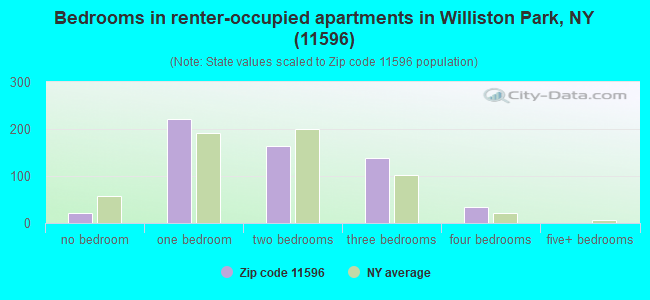 Bedrooms in renter-occupied apartments in Williston Park, NY (11596) 