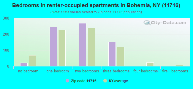 Bedrooms in renter-occupied apartments in Bohemia, NY (11716) 