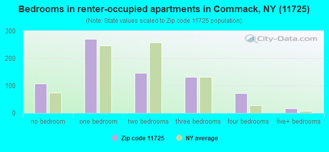 Bedrooms in renter-occupied apartments in Commack, NY (11725) 