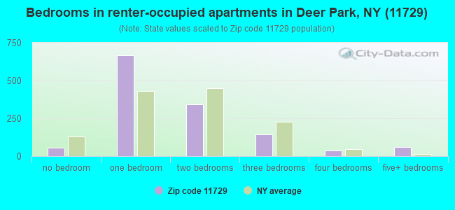 Bedrooms in renter-occupied apartments in Deer Park, NY (11729) 