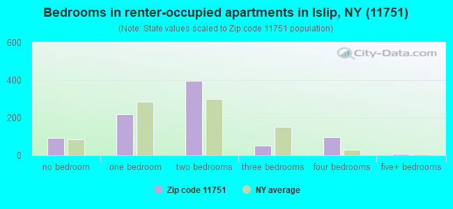 Bedrooms in renter-occupied apartments in Islip, NY (11751) 