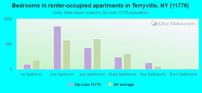 Bedrooms in renter-occupied apartments in Terryville, NY (11776) 