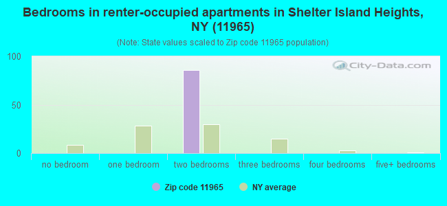 Bedrooms in renter-occupied apartments in Shelter Island Heights, NY (11965) 