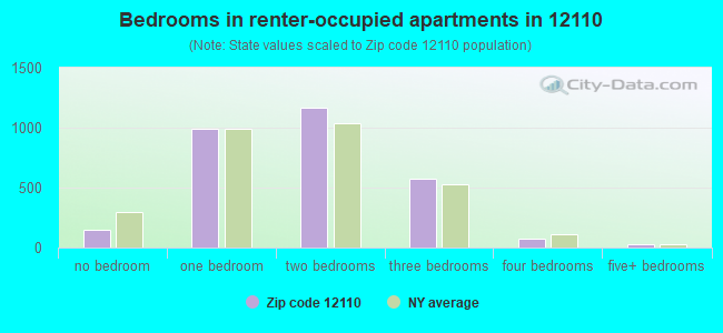 Bedrooms in renter-occupied apartments in 12110 