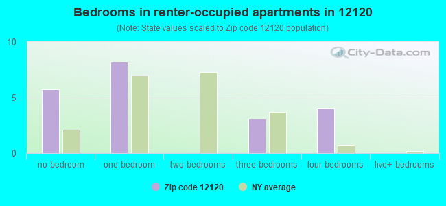 Bedrooms in renter-occupied apartments in 12120 