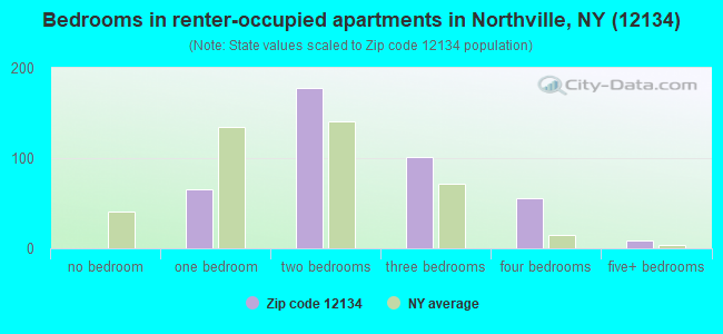 Bedrooms in renter-occupied apartments in Northville, NY (12134) 