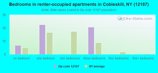 Bedrooms in renter-occupied apartments in Cobleskill, NY (12187) 