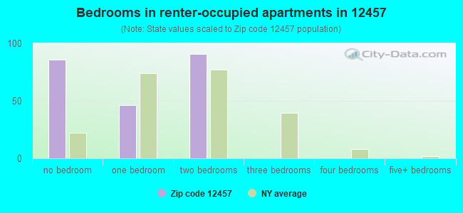 Bedrooms in renter-occupied apartments in 12457 