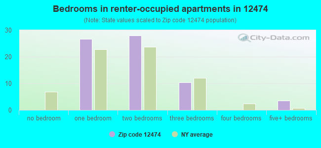 Bedrooms in renter-occupied apartments in 12474 